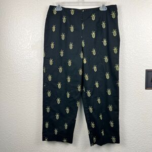 Vintage Donny Brook Womens Black Pineapple Embroidered Cropped Pants 12